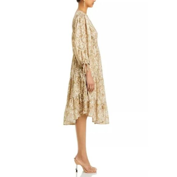 Cupio Orla V Neck Smocked Dress Women's Size Small Tan Casual Style NWT - Picture 3 of 12